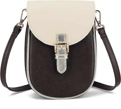 Giuliano lederen schoudertas Melody - Made in Italy - Donker bruin beige