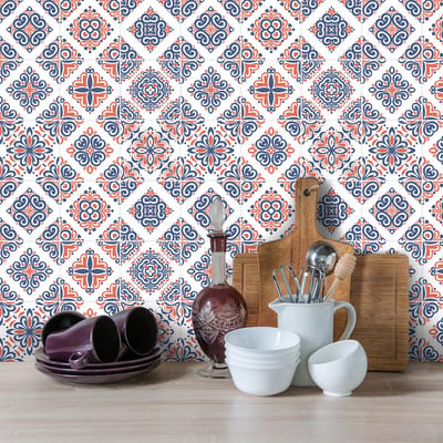 Zelfklevende tegelmuurstickers voor keuken en badkamer - 9 cementtegelstickers, Azulejos-stijl - 9 stickers, 10x10 cm