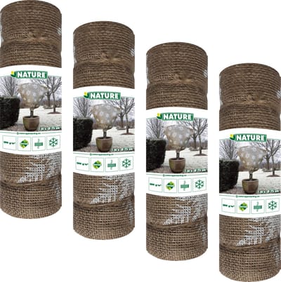 Nature plantenhoes jute - 4x - H100 x D75 cm - naturel - wintermotief - anti-vorst planten beschermhoes