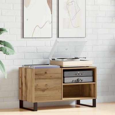 vidaXL - Platenkast - 84,5x38x48 - cm - bewerkt - hout - artisanaal - eikenkleur