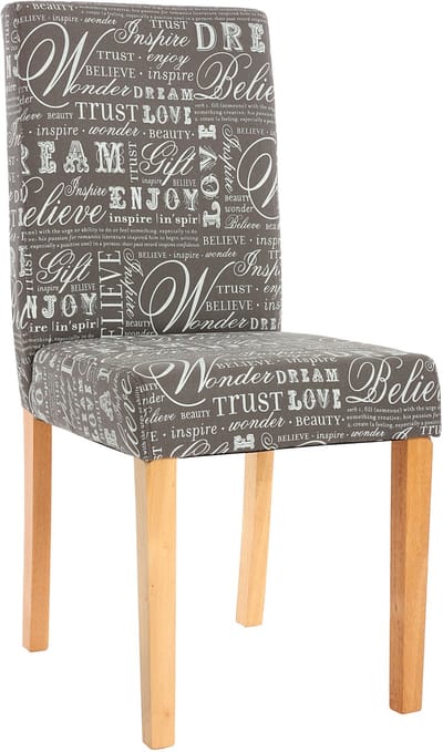 Set van 2 eetkamerstoelen Keukenstoel Littau ~ textiel met letters, grijs, lichte poten