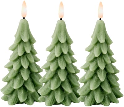 Lumineo LED kerstboom kaars - 3x - groen - 15 cm - batterijen - timer - kerstboom vorm kaarsen - kerstdiner