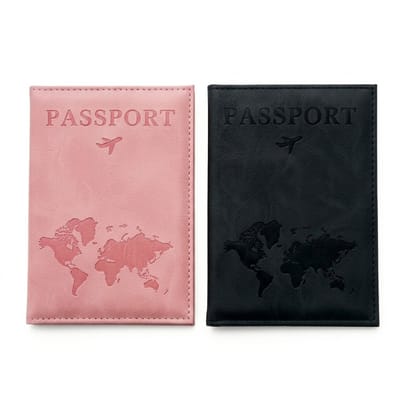 Roze zwarte paspoort houders documenthoes dames heren wereldkaart print reis paspoorthouder paspoort hoesje document organizer reis accessoires paspoortbeschermer kunstleer 2 stuks