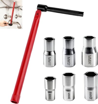 Complete Set van 7 Stuk Standkraan Sleutels voor Installatie en Demontage van Sanitair, Geschikt voor 8-12 mm en 14 mm, Duurzame Gereedschappen voor Keuken en Badkamer