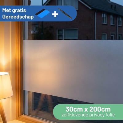 HR++ Raamfolie 30cm x 200cm Anti-inkijk / privacyfolie - melkglas zelfklevend incl. GRATIS gereedschap