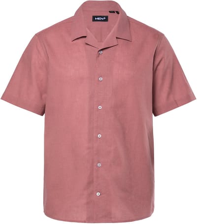 Men Plus - Heren - Overhemd linnenmix korte mouw Cubaanse kraag Cubaanse pasvorm - Nougat - Maat 3XL
