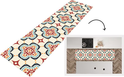 Keukenloper - Loper keuken - Bloemen - Tegel - Vector - Patroon - 200x50 cm - Keukenloper vinyl