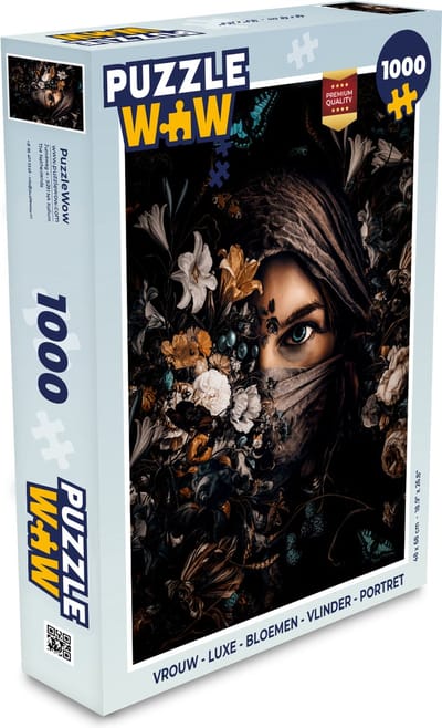 Puzzel Vrouw - Luxe - Bloemen - Vlinder - Portret - Legpuzzel - Puzzel 1000 stukjes volwassenen