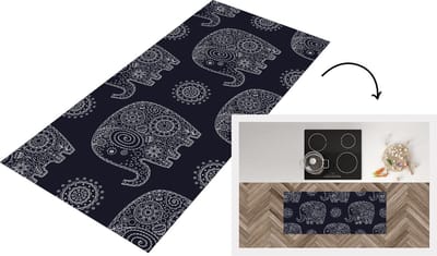 Keukenloper - Loper keuken - Patroon - Olifant - Bloemen - 120x50 cm - Keukenloper vinyl