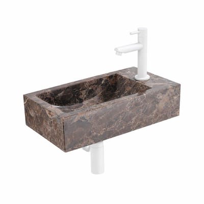 Saniclass Fuente fonteinset – rechthoekig – 40x22x10 cm – natuursteen antraciet – mat witte kraan