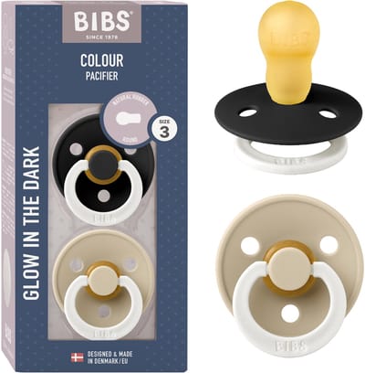 BIBS Colour Glow Fopspeen - 18-48 mnd - 2-pack - Rond - Black/Vanilla