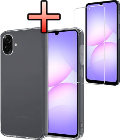 Hoesje - Met Screenprotector - Geschikt voor Samsung Galaxy A07 - Sterk & Shockproof - Back Cover - Siliconen Case - Telefoon Hoes - Transparant
