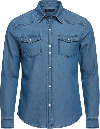 OMBRE Overhemd - Regular Fit - Katoen - Lange Mouw Jeansblauw S