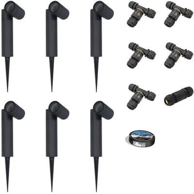 HOFTRONIC Set van 6 Pinero Dimbare LED prikspot - GU10 - Kantelbaar - Dimbaar - Tuinspot - Pinspot - IP65 Waterdicht - Zwart- Inclusief