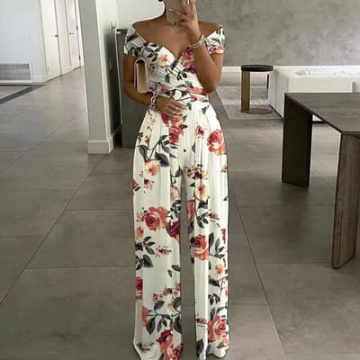 Nieuwe Lente Dameskleding Elegant Eénschouder Mode Bedrukt Temperament Hoge taille Jumpsuit 3XL black