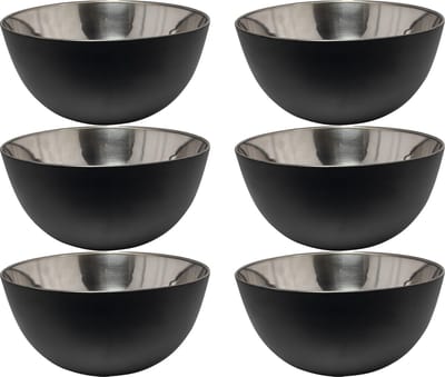 Svenska Living - 6x - Kommetjes/schaaltjes - mat zwart - RVS - D13 x 7 cm - serveerschalen