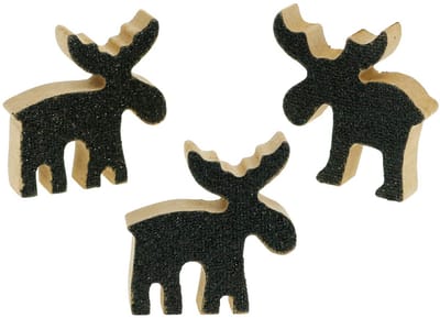 Kerststrooidecoratie elandenhout zwarte glitter 5×5,5cm 12 st, 12 Stüc