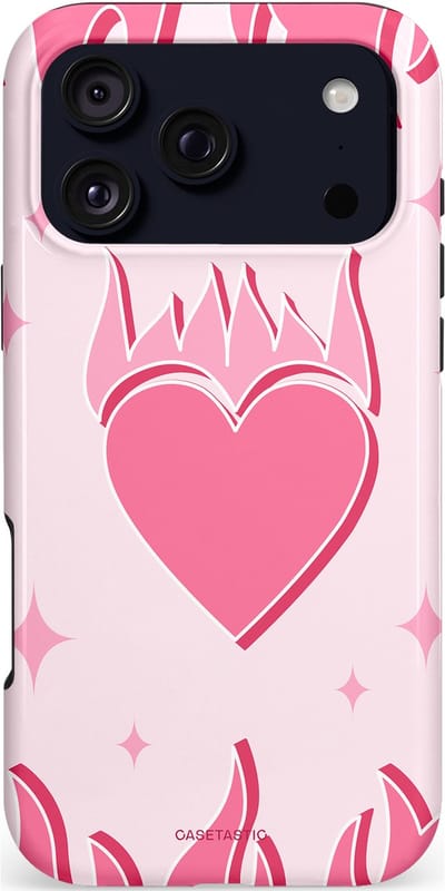 Casetastic hoesje geschikt voor Apple iPhone 17 Pro Max - MagSafe - Dubbellaagse bescherming - Hartenvuur - Fashion Case - Wit Koraal Lichtroze