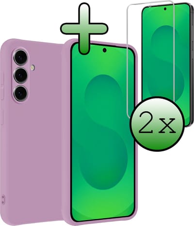 Hoesje Met 2x Screenprotector - Geschikt voor Samsung Galaxy S25 FE - Sterk & Shockproof - Back Cover - Siliconen Case - Telefoon Hoes - Lila