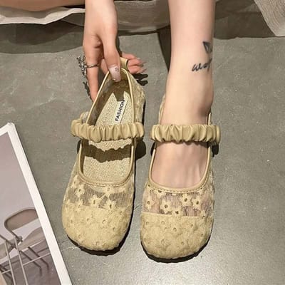 Chaussures en tissu respirantes en maille pour femmes, motif brodé, chaussures à semelles souples avec haricots en lin, simples, décontractées, Style rétro, printemps et été 40 kaki