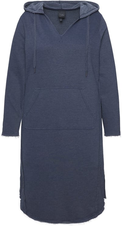 Ulla Popken - Dames - Sweatjurk open afgewerkt capuchon V-hals lange mouwen - Marine - Maat 50+