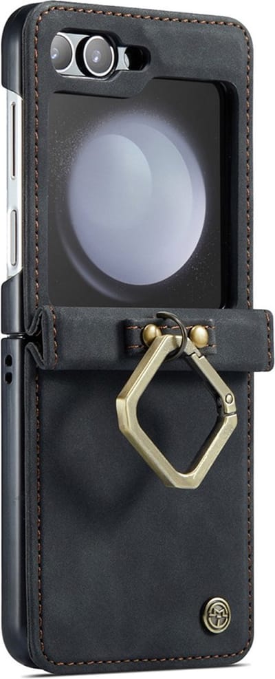 CaseMania Bookcase hoesje geschikt voor Samsung Galaxy Z Flip 6 - Effen Zwart - Kunstleer