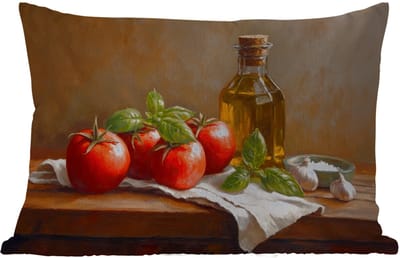 Buitenkussens - Tomaten - Olijfolie - Stilleven - 60x40 cm - Weerbestendig