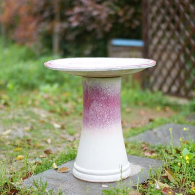 STILVORA Vogelbad – Handgemaakt Ø 43 x 45 cm – Keramiek – Wit En Roze Verloopglazuur – Voor Tuin Terras En Balkon – Vorstbestendig