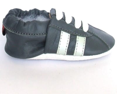 Aapie babyslofjes - Sneaker grijs - slofjes voor baby, dreumes - leer - antislip - eerste loopschoentjes - maat S