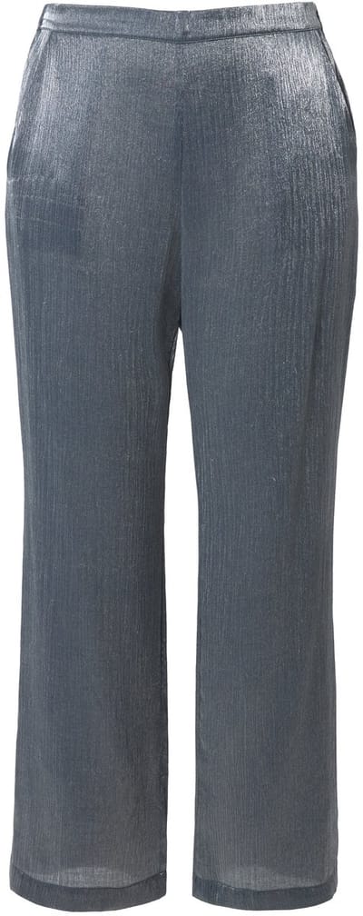 Ulla Popken - Dames - Broek Rose metallic glans wijde pijpen - Zilver - Maat 42