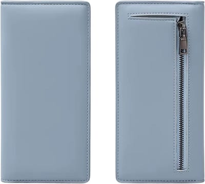 Minimalistische Dames Portemonnee RFID – Ultra Dunne Lange Portemonnee, PU Dubbel Gevouwen, Multifunctionele Handtas voor Munten, Creditcards & Kaartjes - Blauw