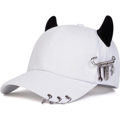 Metalen ringen, pet met eendenbek, heren- en damesbaseballpet, modieuze hiphoppet, buitenstraatpersoonlijkheid (WHITE,Adjustable) wit