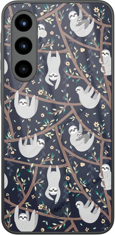 Hoesje geschikt voor Samsung Galaxy A56 - Luiaard print - Hard Case Zwart Back Cover - Print - Blauw - Mooie Telefoonhoesjes