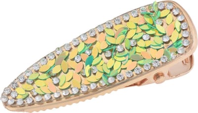 Haarsoires Haarspeld Duckklem 6cm – Blaadjes en Strass Steentjes – Goud Groen - Sterke Haarclip voor Styling & Dagelijks Gebruik - Hair Clip - Decoratieve Haaraccessoire