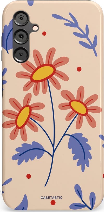 Casetastic hoesje geschikt voor Samsung Galaxy A14 (2023) 5G / Samsung Galaxy A14 (2023) 4G - Dubbellaagse bescherming - Perzikbloem trio - Fashion Case - Lavendel Perzik Zand