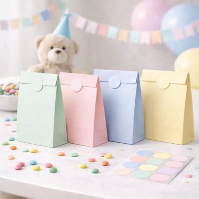 12 Papieren Cadeauzakjes met Sluitstickers - Pastel Papieren Uitdeelzakjes met Stickers