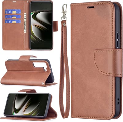 MobyDefend Hoesje - Geschikt voor Samsung Galaxy S22 - Wallet Book Case Met Koord - Bruin