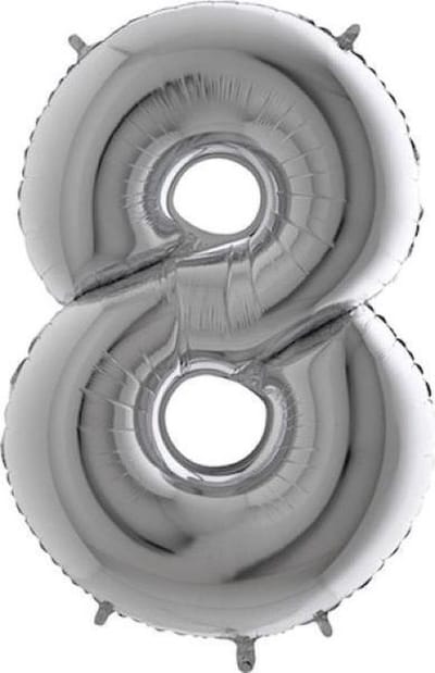 Folieballon - Cijfer 8 - zilver - Grabo Balloons - 66cm