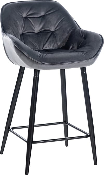 CLP Gibson 76 Barkruk - Met armleuning - Met rugleuning - Fluweel - Velvet - donkergrijs/zwart