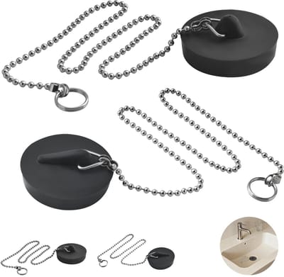 4 stuks(4cm*2 & 4.5cm*2) Zwart Universele Wasstopprop Met 40 Cm Roestvrij Staal Ketting-Wasstopprop Voor Afvoer, Voorkomen Waterverlies En Geur, Geschikt Voor Badkamer En Keuken.