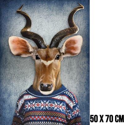 Allernieuwste.nl® Canvas Schilderij Antilope Impala in Trui – 50 x 70 cm – Grappig Dierenportret -Muurdecoratie – Wanddecoratie