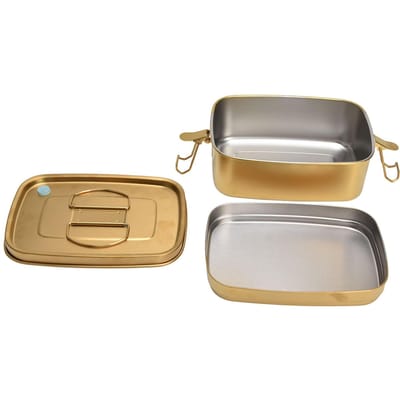 Boîte à déjeuner 1,5L en acier inoxydable 304 Double couche Bento Récipient alimentaire Vaisselle en métal Or L beige