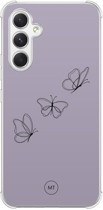 Hoesje (shockproof) geschikt voor Samsung Galaxy A54 - Vlindertjes - Extra sterke case - TPU/polycarbonaat - Print - Paars, Transparant