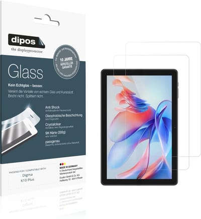 dipos – 2x Pantserfolie geschikt voor Digma K10 Plus | 9H Screenprotector