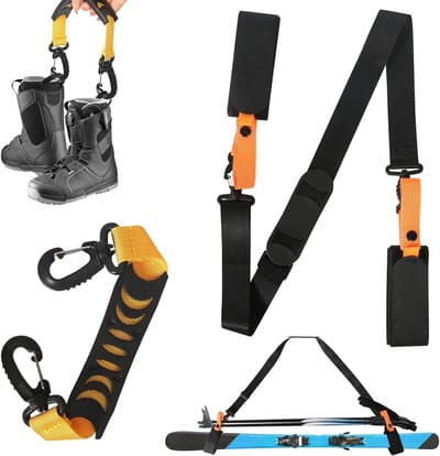 Skidraagriem set van 2 - Antislip skigordel voor ski's en stokken met verstelbare schouderbanden