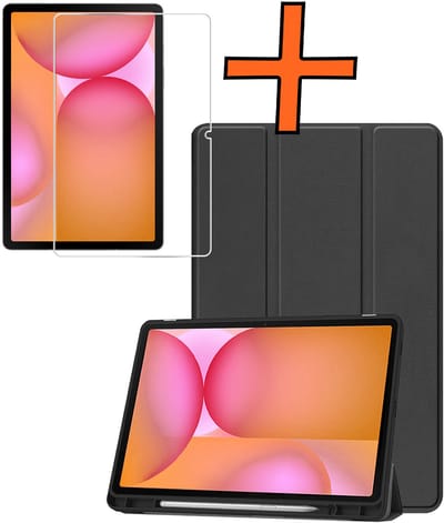 Hoesje - Geschikt voor Samsung Galaxy Tab S10 FE - Met Screenprotector - Trifold Bookcase - Hard Cover Case - Met Uitsparing Geschikt voor S Pen - Hardcover Book - Tablet Hoes - Zwart