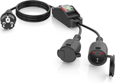 Dubbele Stekker met Schakelaar - 2-Weg Aansluiting voor Binnen en Buiten - Flexibele Verlengkabel IP44 - 1,5 mm² 250 V/16 A