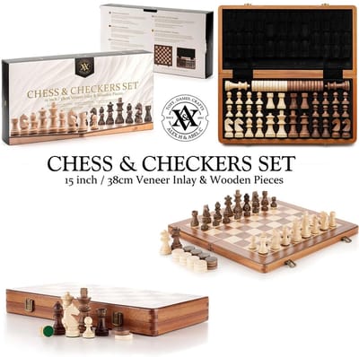 Schaken en dammen - Hoogwaardig beukenhout - 2in1 - schaakbord 38CM - Wood Chess & Checkers Set