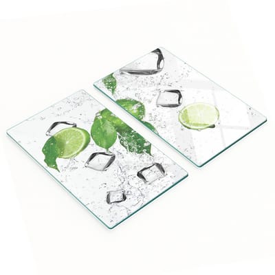 Set van twee glazen keukenplanken met limoen-ijsblokjesmotief, 2x30x52 cm
