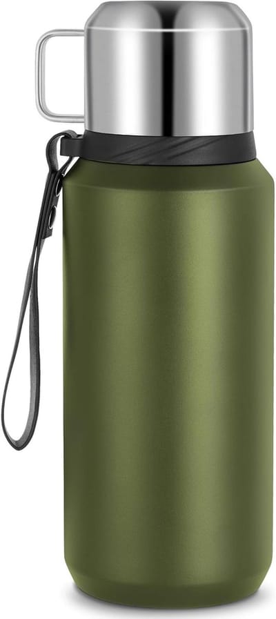 800ml RVS Thermosfles - Lekvrije Fles voor Warm en Koud, Ideaal voor Reizen, Sport en Koffie of Thee (Legergroen)